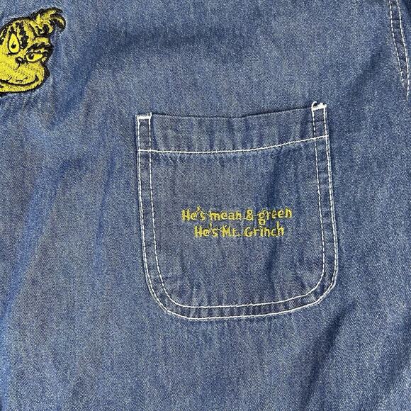 Vintage Dr. Seuss The Grinch Embroidered Denim Button Down Shirt XL Corduroy - Picture 3 of 9